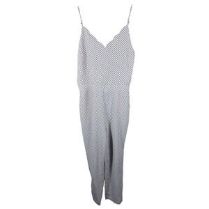 Berthie Paris Milly Jumpsuit Blue Tan Geometric Scalloped V-Neck Size L US 8 NEW